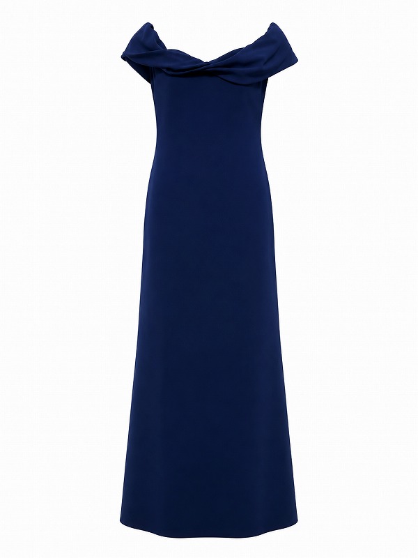 【新品DRESS 3014】オフショルドレープネックフレアロングドレス ブルー【BADGLEY MISCHKA】